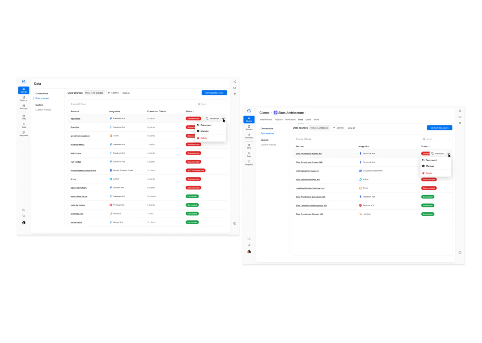 Consistent management controls at both account and client levels