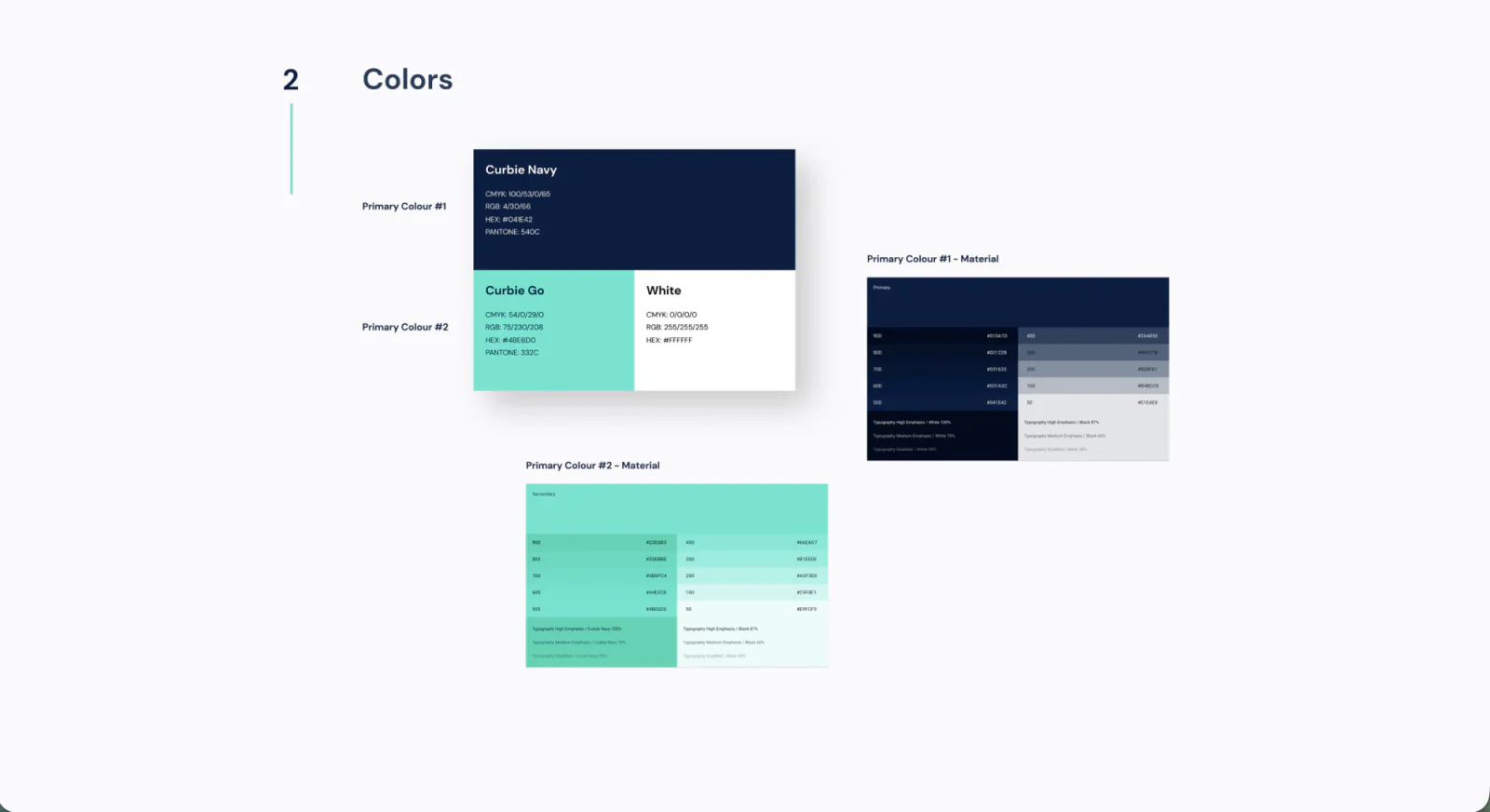 Curbie's navy and teal color system
